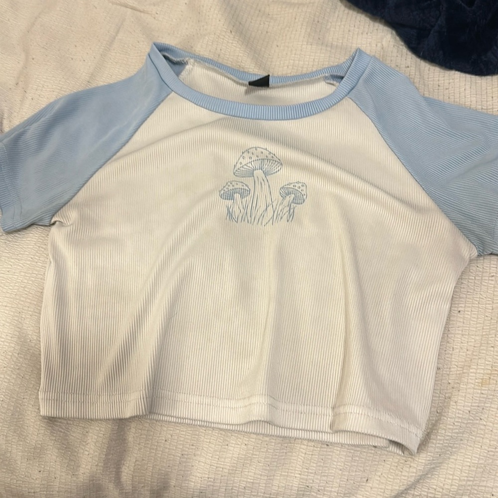 White and blue baseball cropped t shirt